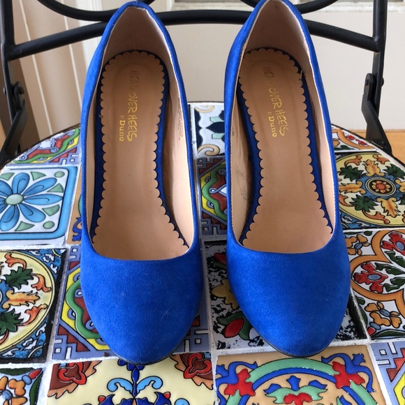 Dune head over heels 7 round toe cobalt blue pump - Picture 2 of 5